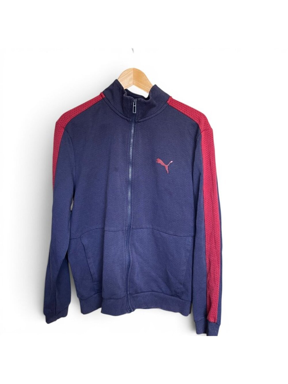 Vintage Puma Mens Full-Zip Track Jacket Navy & Red Lightweight Breathable Size M